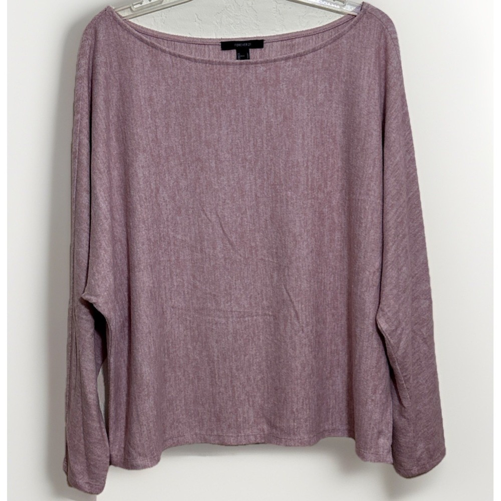 Forever 21 Heather Soft Pink Dolman Sleeve Boat Neck Top Sz L Cotton Modal Blend